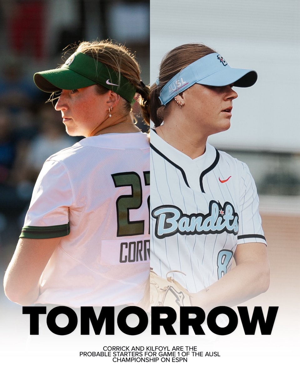 Game 1 of the AUSL Championship presented by <a href="/Sephora/">Sephora</a> is tomorrow at 3PM ET on ESPN 📺 

Corrick holds a league best 2.04 ERA while Kilfoyl is close behind in second place with a 2.35 ERA. Who will come out victorious? 👀