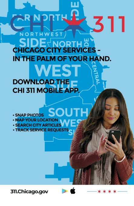 We are experiencing high call volume &amp; wait times due to recent storms. The quickest way to submit reports of  Tree Debris, Tree Emergency, Water in Basement, Traffic Light Out and more, is to use the CHI311 mobile app, or go to 311.Chicago.gov.
