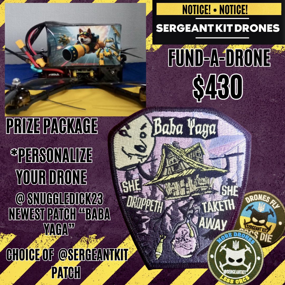 Wende🎗️🐝 🏴☠️ (@wendehopes) on Twitter photo 🚨Sergeant Kit Drone Raffle Update
You’ve raised $3,042 — enough to fully fund 7 drones, with $32 already toward drone #8 💪
🎯 Goal: 10 drones = $4,300
✅ 70.7% funded
🛠 $1,258 to go!
$5 = 1 ticket = and 5 shots at:
🔹 Exclusive <a href="/snuggledick23/">Saint Snuggledick von Scratchensniff</a> patch
🔹 <a href="/sergeantkit/">CO "Sergeant Kit" / ГО "Сержант Кіт"</a> 🚨Sergeant Kit Drone Raffle Update
You’ve raised $3,042 — enough to fully fund 7 drones, with $32 already toward drone #8 💪
🎯 Goal: 10 drones = $4,300
✅ 70.7% funded
🛠 $1,258 to go!
$5 = 1 ticket = and 5 shots at:
🔹 Exclusive <a href="/snuggledick23/">Saint Snuggledick von Scratchensniff</a> patch
🔹 <a href="/sergeantkit/">CO "Sergeant Kit" / ГО "Сержант Кіт"</a>