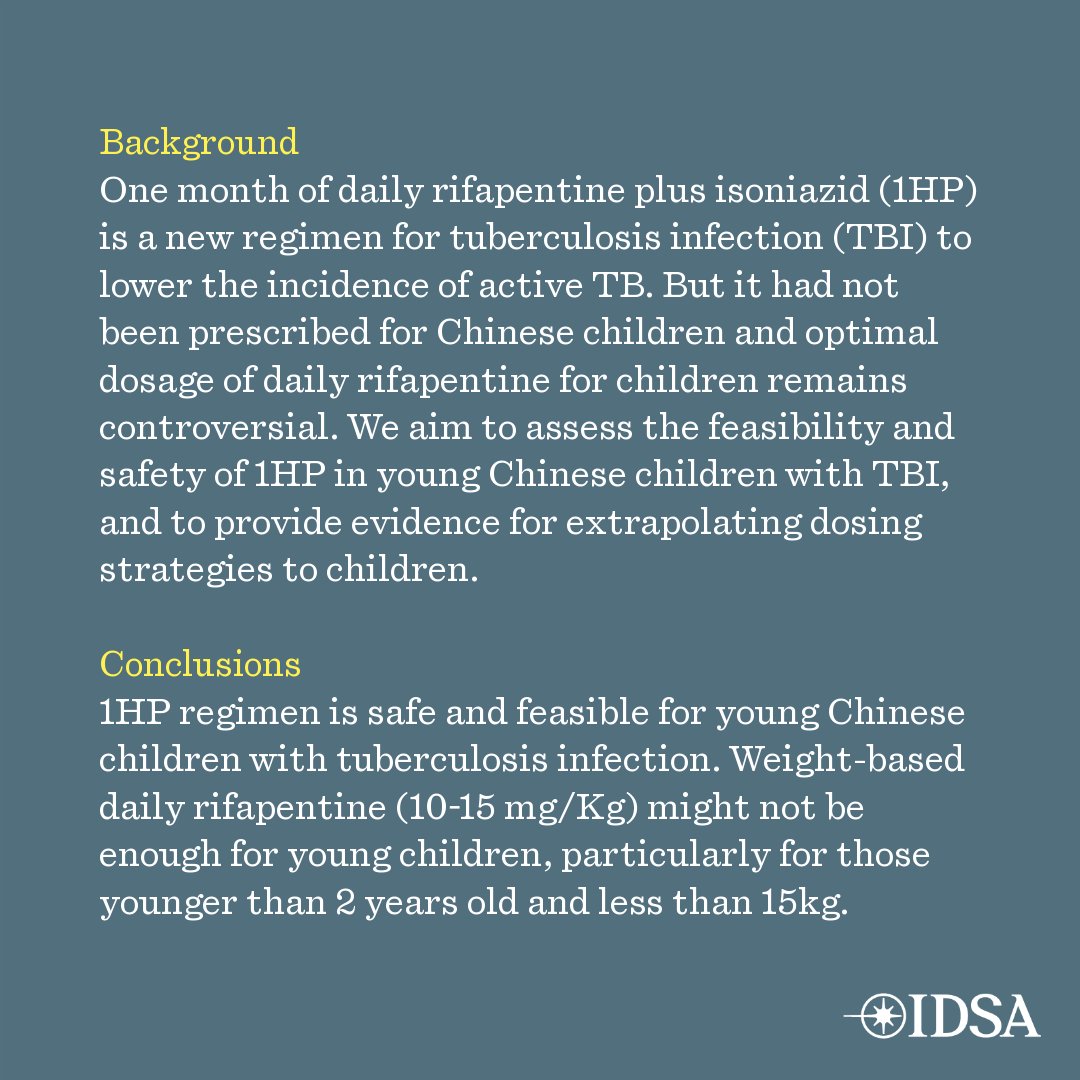 CIDJournal's tweet image. Safety, feasibility and rifapentine plasma concentration in Chinese children with 1 month of daily rifapentine plus isoniazid for tuberculosis infection
✅ Just Accepted
🔗 bit.ly/3IE9jEZ
