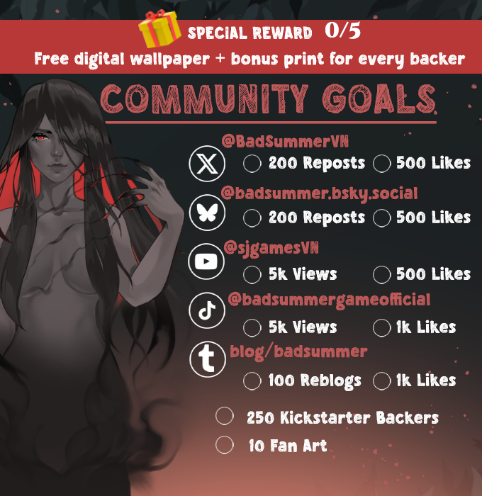 BadSummerVN's tweet image. Backing Bad Summer on #kickstarter isn’t the only way you can support us. You can help spread the word too!

Every share counts. Every voice helps. Let’s give Bad Summer the visibility it deserves.❤️

#badsummergame #visualnovel