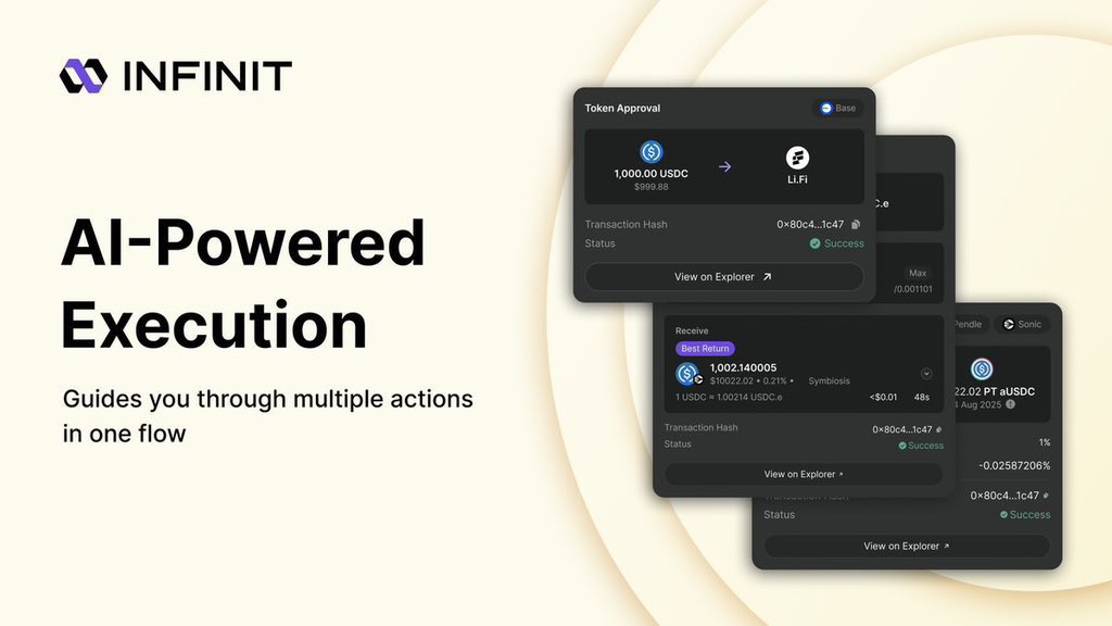 Managing DeFi shouldn't feel like a full-time job.

<a href="/Infinit_Labs/">INFINIT</a> is changing the game, making DeFi moves possible in just 20 seconds from your phone.

Say goodbye to 👇

• Confusing interfaces
• Hours of tutorials
• Second-guessing

With INFINIT, you get

• Pre-vetted