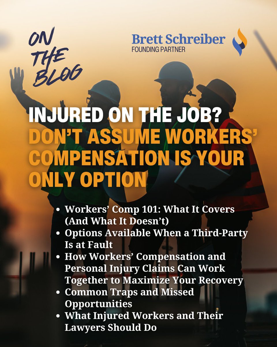 SingletonShreib's tweet image. Hurt on the job? Don’t stop at workers’ comp.
If someone outside your company was at fault, you may also have a personal injury claim—often worth much more.
New blog by Founding Partner Brett Schreiber breaks it down.
🔗 Link in bio.
#WorkInjury #WorkersComp #ThirdPartyClaims