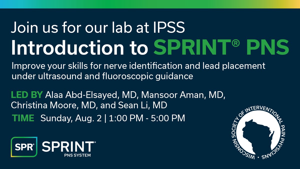 Join us for a hands-on training lab to learn about current advances in the field of PNS Neuromodulation and where the #SprintPNS System fits in your treatment pathway.

Email Sandra Vámos at vamos@congressline.hu and reference SPR to register. 

#IPSS2025 #WISIPP