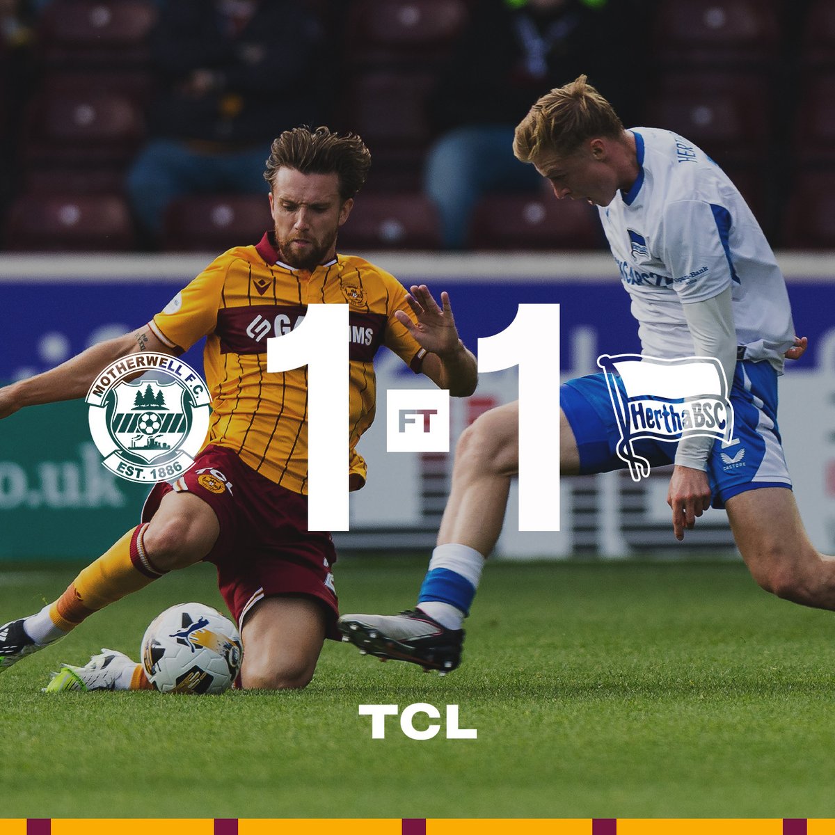 MotherwellFC's tweet image. It finishes level in this highly-competitive match.
Wishing @HerthaBSC all the best for their season ahead.
90' // 1-1.
