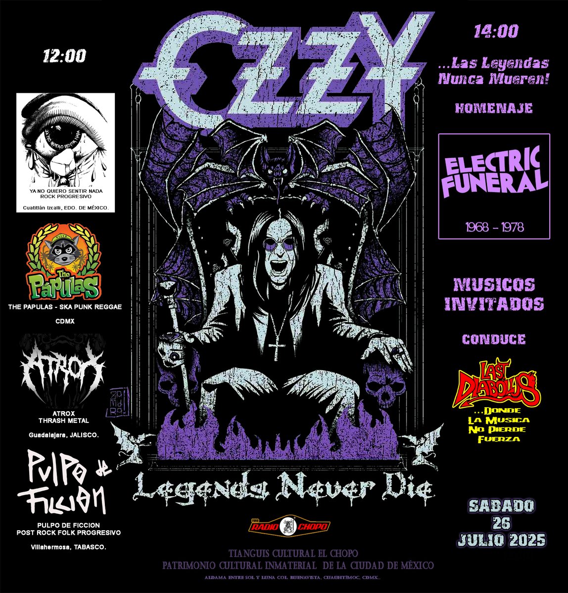 ivannieblas's tweet image. MAÑANA sábado a las 2PM habrá HOMENAJE A OZZY en el TIANGUIS DEL CHOPO con el Tributo Electric Funeral, músicos invitados, y la conducción de los clavados de LAST DIABOLUS.