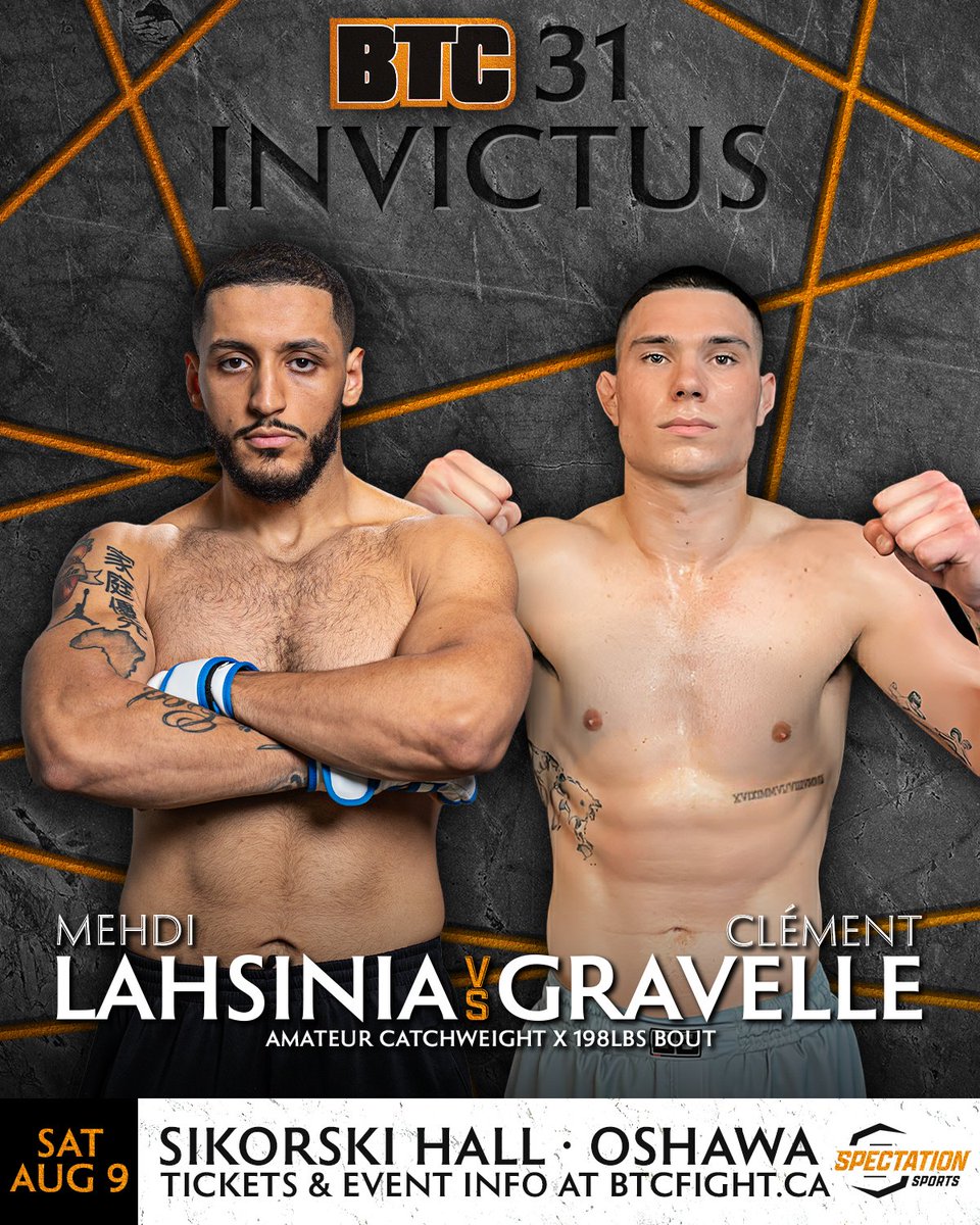 BTCFight's tweet image. Four more fights signed for Oshawa, including undefeated prospects Dylan Majeste (3-0) vs. Christopher Balodis (4-0) 💥 Join us on August 9th at Sikorski Hall for another action-packed night of amateur MMA!! #BTC31 #Oshawa #MMA