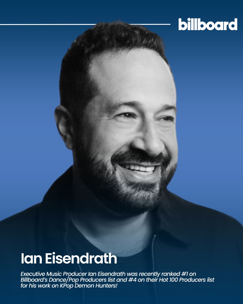 Impact24PR's tweet image. Congratulations to #ExecutiveMusicProducer @eisendrathmusic who was recently ranked #1 on Billboard’s Dance/Pop Producers list and #4 on their Hot 100 Producers list for his work on #KPopDemonHunters! Watch the film on @netflix and listen to the soundtrack today!
