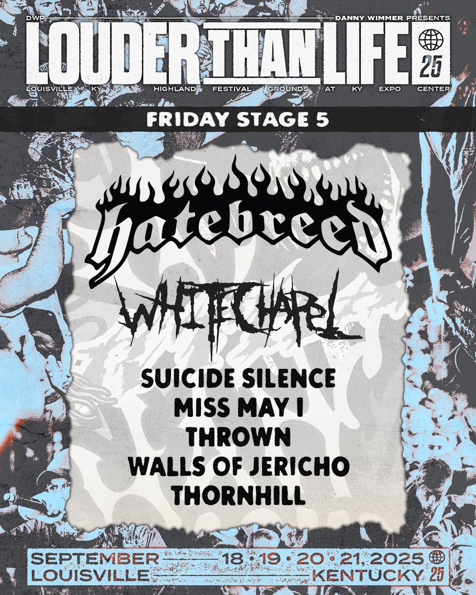 LTLFest's tweet image. 💀 Friday’s going full throttle.
Hatebreed and Whitechapel are leading the charge—with Suicide Silence, Miss May I, Thrown, Walls of Jericho, and Thornhill keeping the pits moving. on.louderthanlifefestival.com/trk/FridayStag…