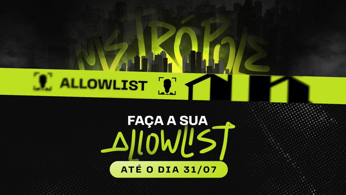 ALLOWLIST ABERTA 🔥

Quer fazer parte da Metrópole? O caminho é simples: faz sua allowlist para a Metroville e já garante sua entrada. 🌆

Comenta METROPOLE aqui pra receber o link de inscrição direto no teu direct. 📩