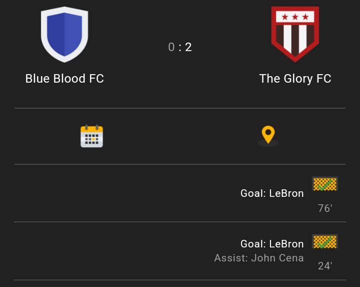 FtgLeague's tweet photo. A LeBron brace gives the glory a 2 goal win over blue blood fc, who we all probably expected much more from this season 

MOTM: @KingJames https://t.co/LrkQnrtfqB