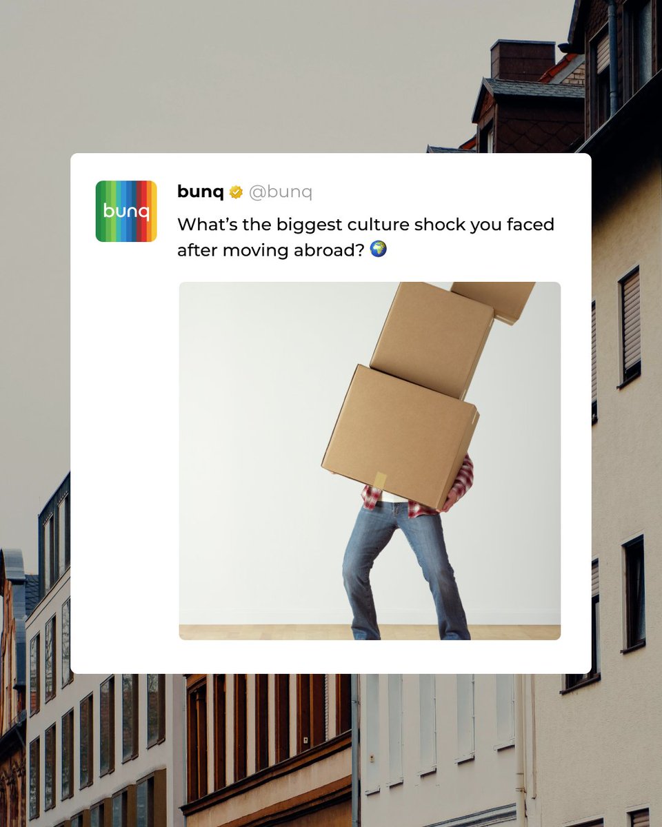 bunq's tweet image. Moving abroad is an adventure… until you realize grocery stores close at 6 p.m., paying with cash is suddenly a thing, or ordering food turns into a guessing game because the menu is in a language you don’t speak! 😅

#ExpatLife #CultureShock #MovingAbroad #DigitalNomad