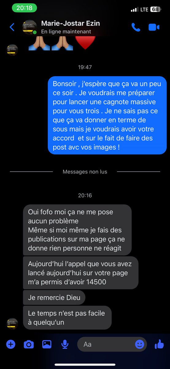 Depuis quelques jours je me permettait d’échanger avec les 3 parceque j’ai remarqué que depuis des mois leurs appels ne prenaient pas . Dans le meme temps on a eu à réunir 7M pour mon frere ami taofik (RIP) et 37M hier pour mr fadonougbo paralysé depuis 8 ans . ESSAYONS🥲