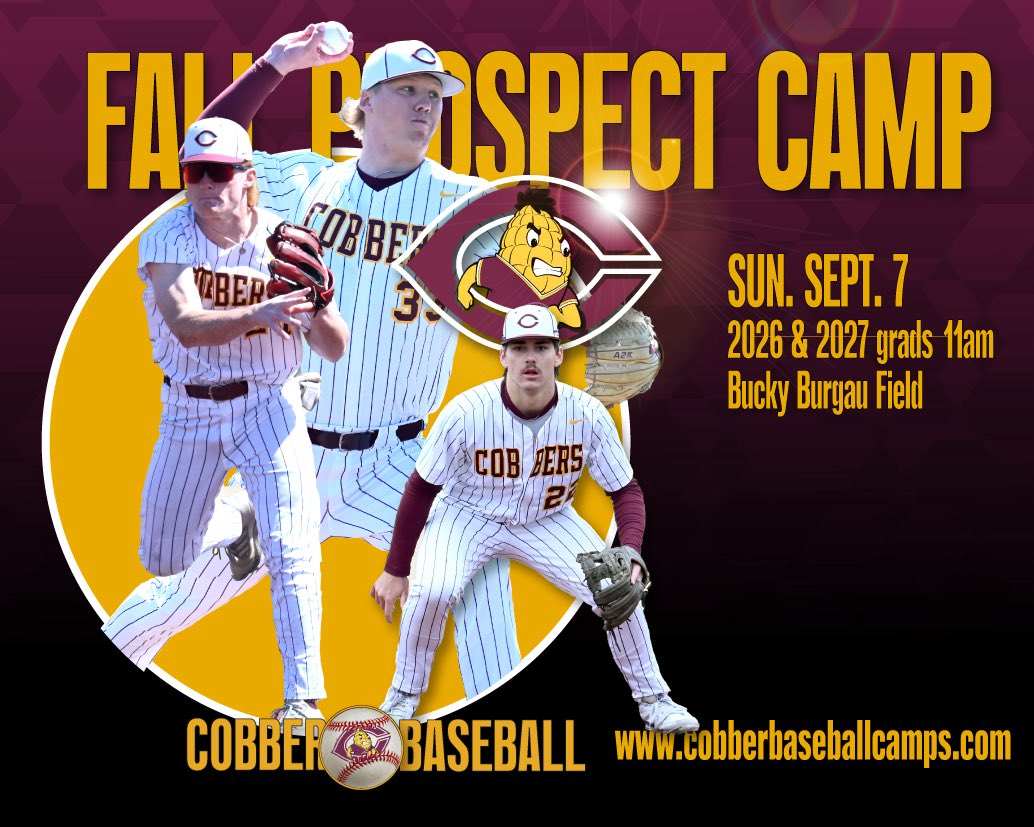 CobberBaseball's tweet image. Link to our Prospect Camp:
cobberbaseballcamps.com/fall-prospect-…
Roll Cobbs 🌽