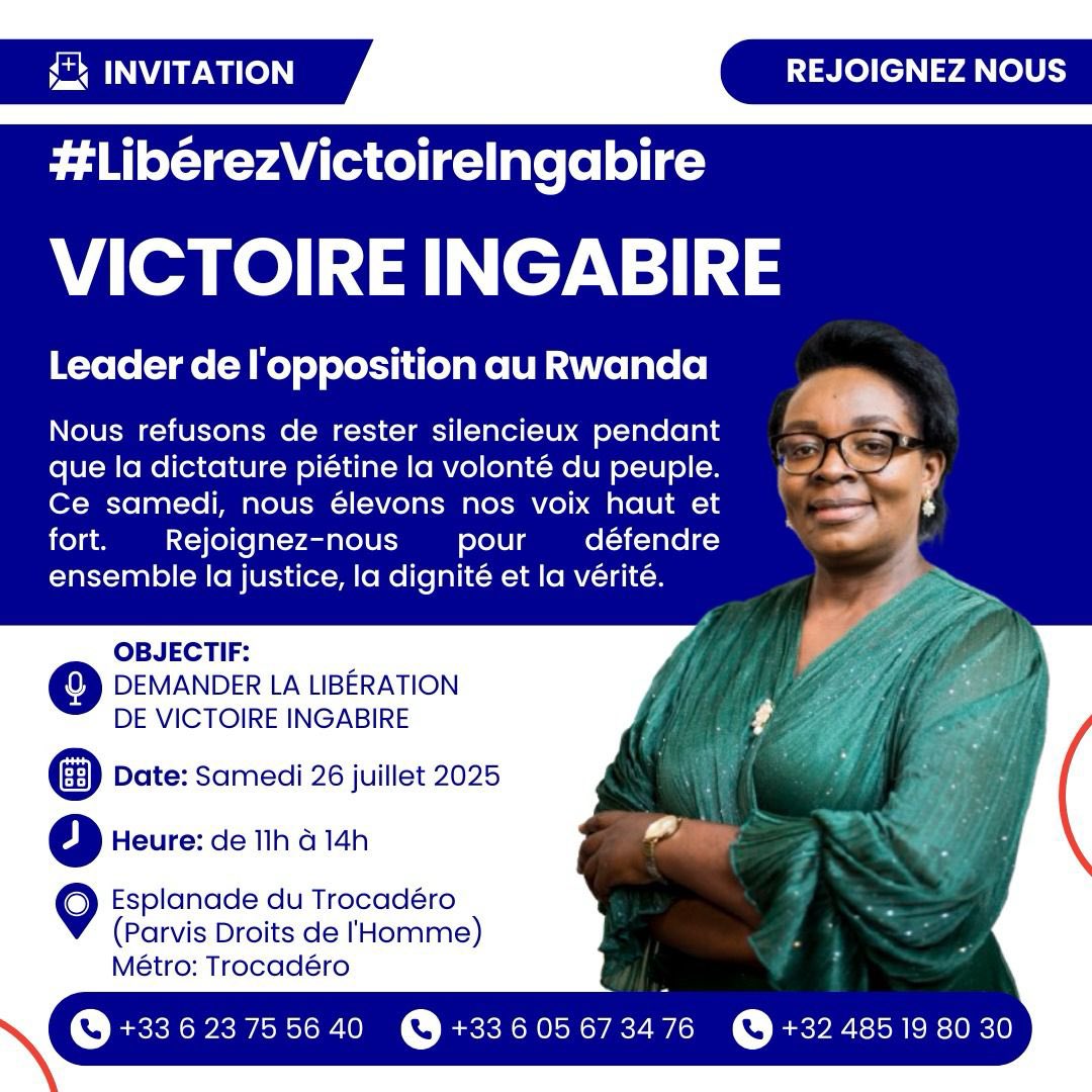 Twese hamwe, ejo, nkabitsamuye duhurire kuri Place Trocadéro i Paris, tuvuze induru itahe mu Rugwiro mpaka barekiye Maman Ingabire💪
