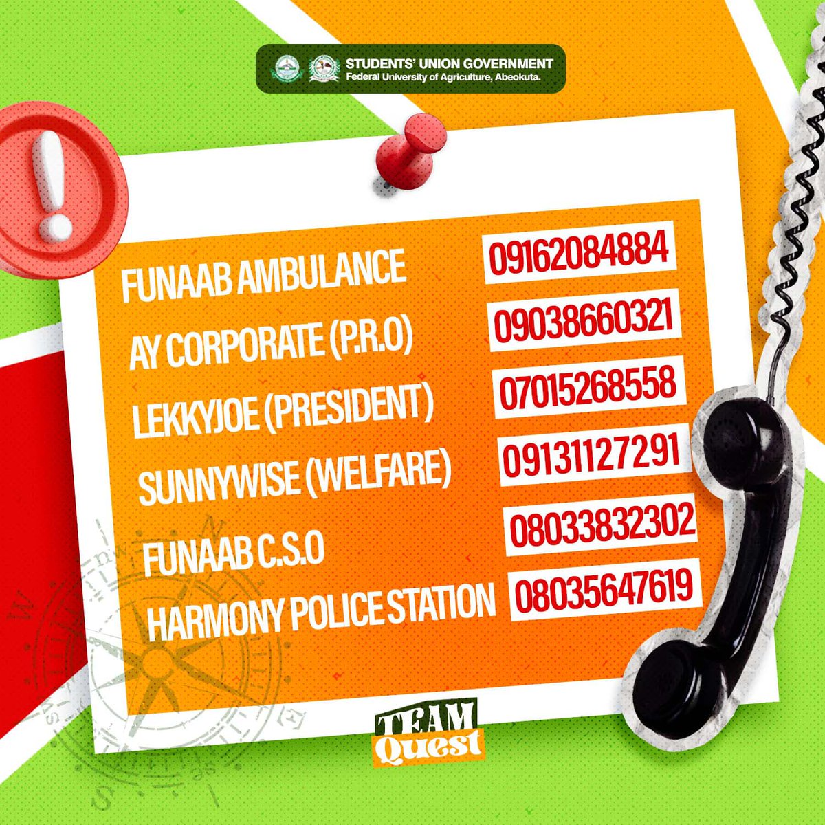 FUNAAB_SUG's tweet image. Emergency? Save These Numbers Now 📞