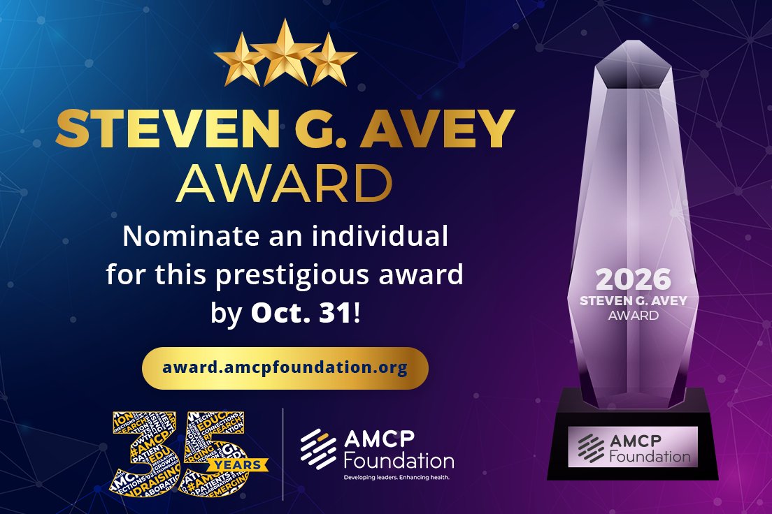 amcporg's tweet image. 💡 Know a managed care pharmacy leader who inspires and innovates?

Nominate them for the Steven G. Avey Award, AMCP’s highest honor in research, policy, and clinical excellence.

📌 award.amcpfoundation.org
#AMCP #WeAreMCPs #PharmacyLeadership