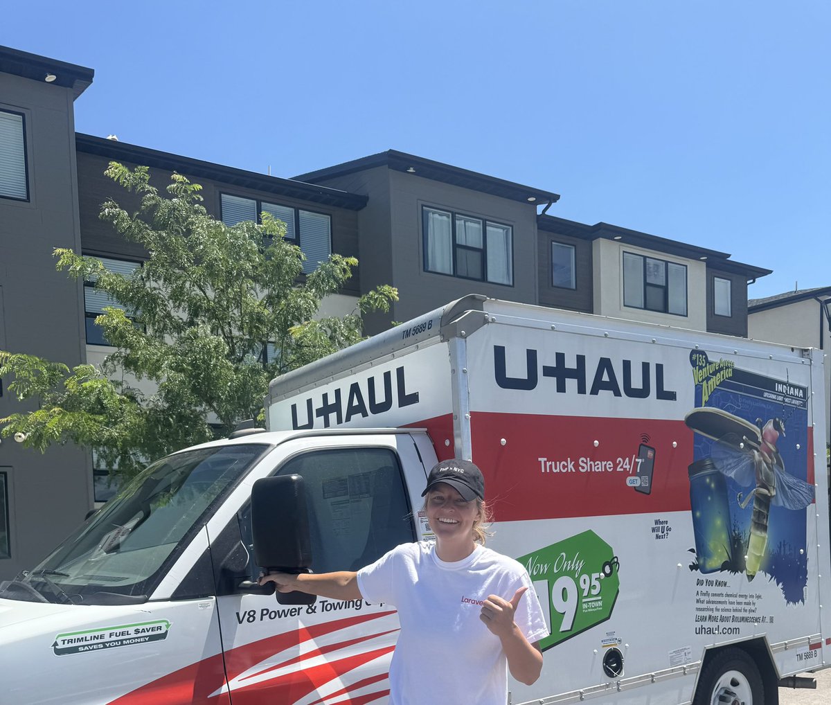 Just a girl and a U-Haul full of <a href="/LaraconUS/">Laracon US</a> swag headed to Denver.