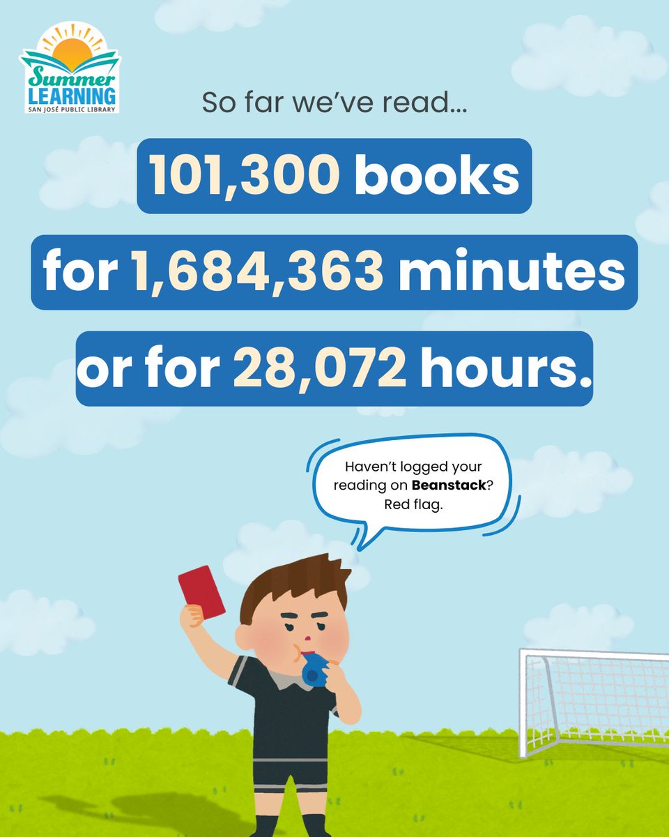 There is still time to WIN big this summer ☀️ 

Don't forget to log your #SummerLearning reading on Beanstack before July 31st. Complete the reading challenge for a chance to win awesome prizes.

Learn more at sjpl.org/Summer