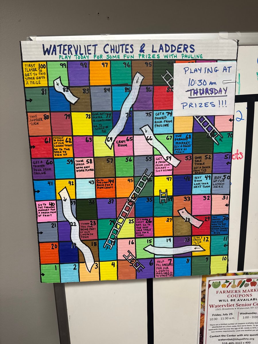 One of LifePath's most creative team members, Pauline, brought the fun to the Watervliet Senior Center by designing this fun version of Chutes and Ladders! It was a big hit among our participants at the center and they're already looking forward to the next game day!!