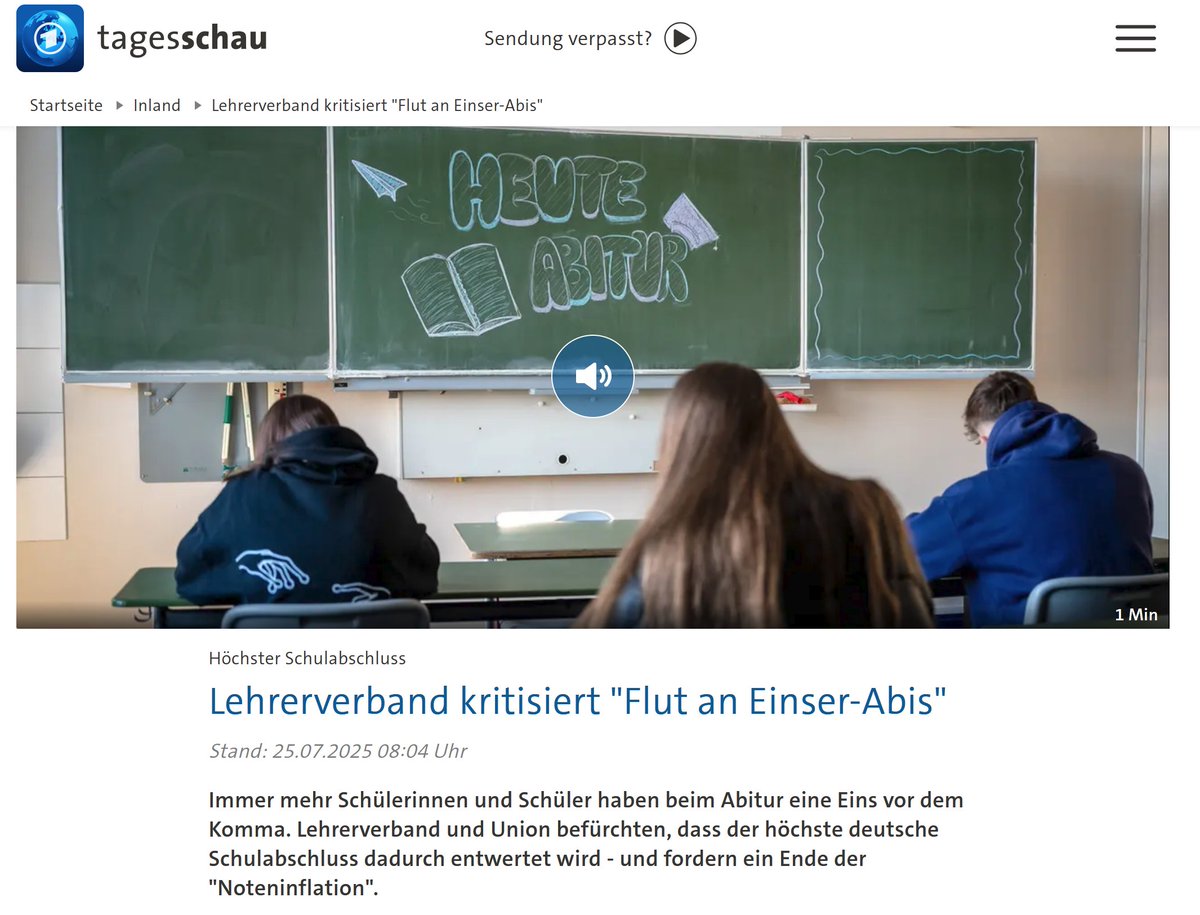 blauer_gamer's tweet image. Die Noten-Inflation kann nur durch gesteigerte Anforderungen behoben werden. Diese wurden in den vergangenen Jahrzehnten allerdings gesenkt.
Unternehmen müssen es dann auch mal hinnehmen, nicht immer nur Einser-Abgänger einstellen zu wollen.