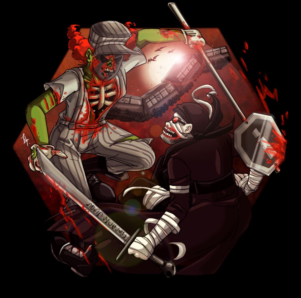 Dunno what happened, but when my OCD brain saw the hexagon shape, it made sure those bodies and weapons became the outlines and frames of the image 😂

My part for the Hexoween Collab over on NG 🤩

#madcom #madnesscombat #artistsontwitter #artistsonnewgrounds #collab