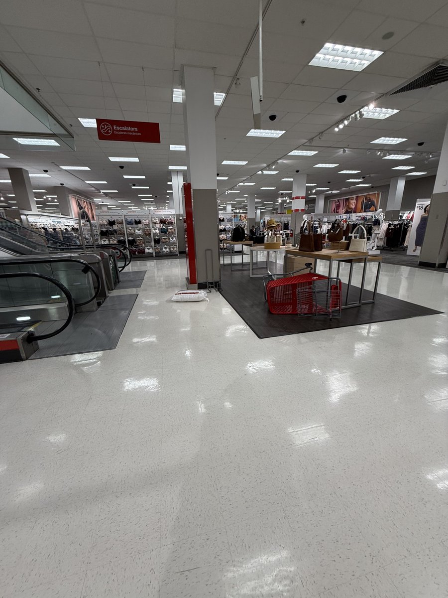 glittersnot's tweet image. someone tried to take their cart down the escalator at target and it fell all the way down??? 😭