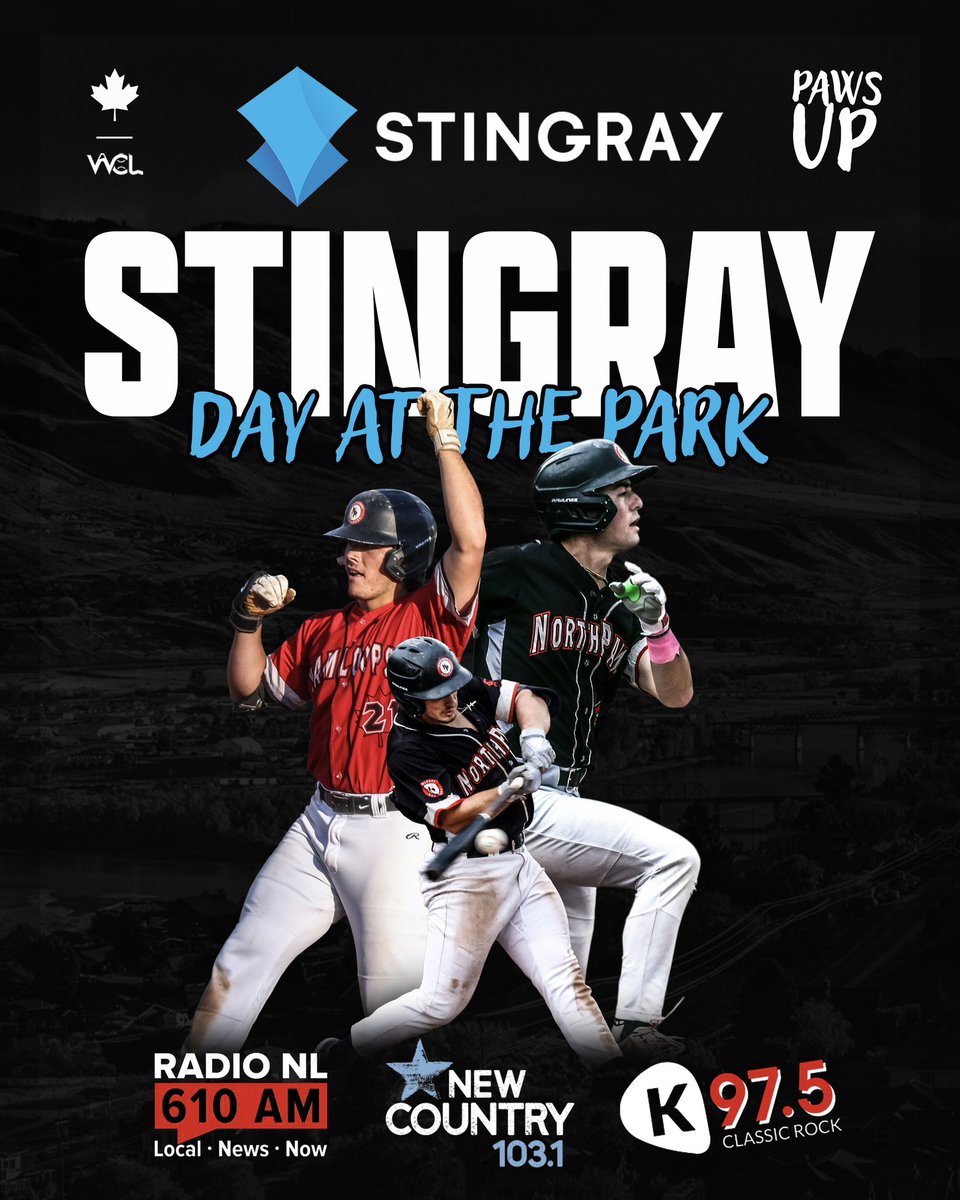 Stingray Day At The Park! 🎶

Presented by:
@stingray_music @radionlnews <a href="/newcountry1031/">New Country 103.1</a> @k975kamloops 

#pawsup #northpawsbaseball 

@wclbaseball