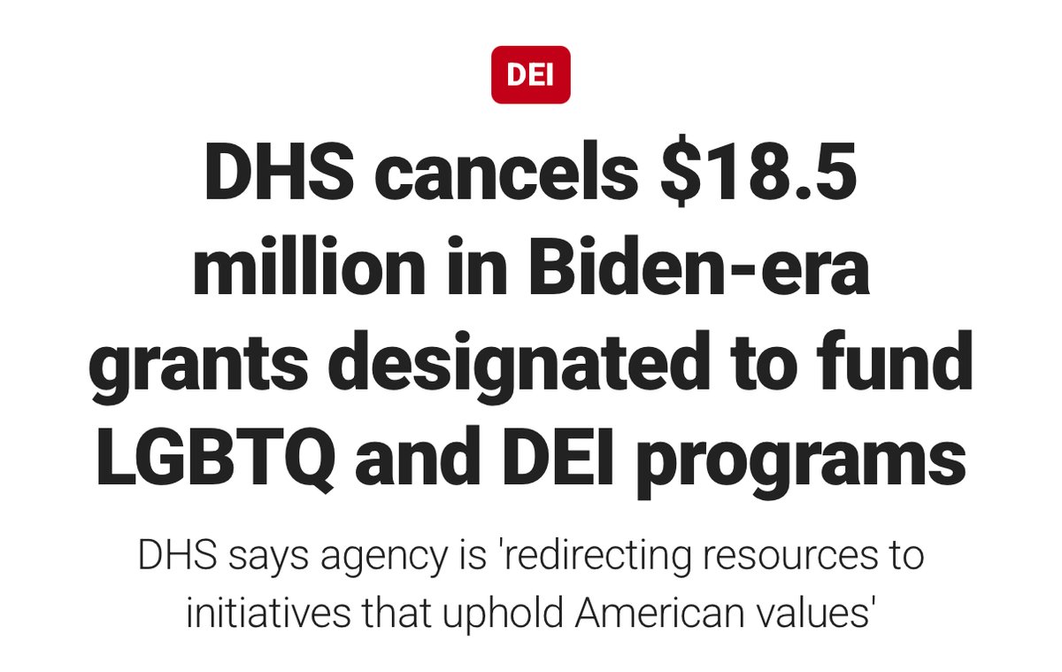 ConsumersFirst's tweet image. ICYMI: @Sec_Noem announced that the DHS is canceling $18.5 million in grants that funded "ideologically driven programs" promoting DEI and LGBTQ agendas.
foxnews.com/politics/dhs-c…