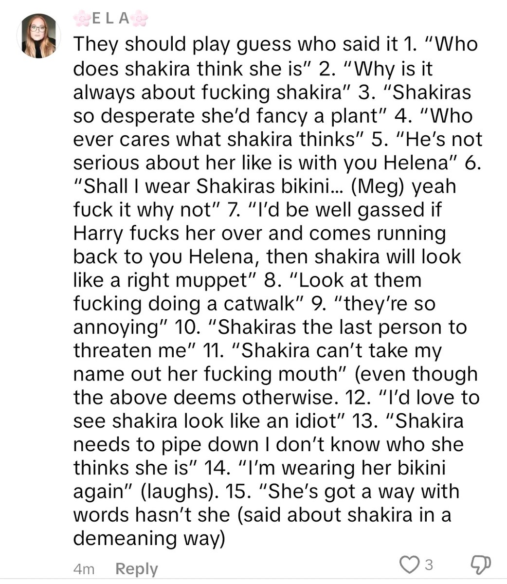 Farlysyn's tweet image. As the episode begins..I bring this post I saw on TikTok about some of the things that have been said about Shakira by Meg and Helena and yet on movie night and during the grafties producers didn't air these things...Like why are they doing this? #LoveIslandUK