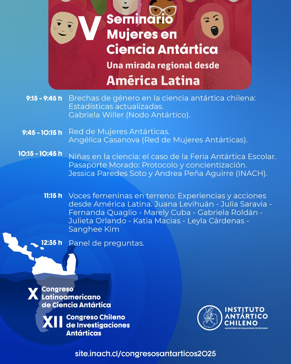 inach_gob's tweet image. 🇦🇶🇨🇱En el marco del X Congreso Latinoamericano y el XII Congreso Chileno de Ciencia Antártica a efectuarse en Valdivia, Chile, se efectuará el V Seminario de Mujeres en Ciencia Antártica