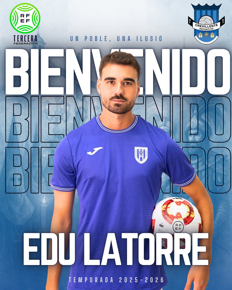 💥 FICHAJE | EDU LATORRE 💥

Central de 27 años procedente del AT. Torrellano.

⚔️ Ha jugado en el Jove Español, Villarrobledo, At. Albacete, Orihuela y Elche Ilicitano.

🧱 Un central con jerarquía que llega para reforzar nuestra defensa.

🔵⚪ ¡Bienvenido a Crevillente, Edu!