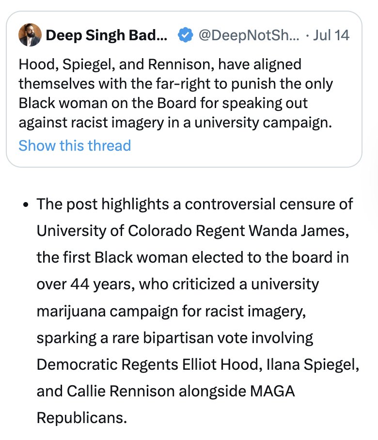 CU Regent Wanda James tweet media