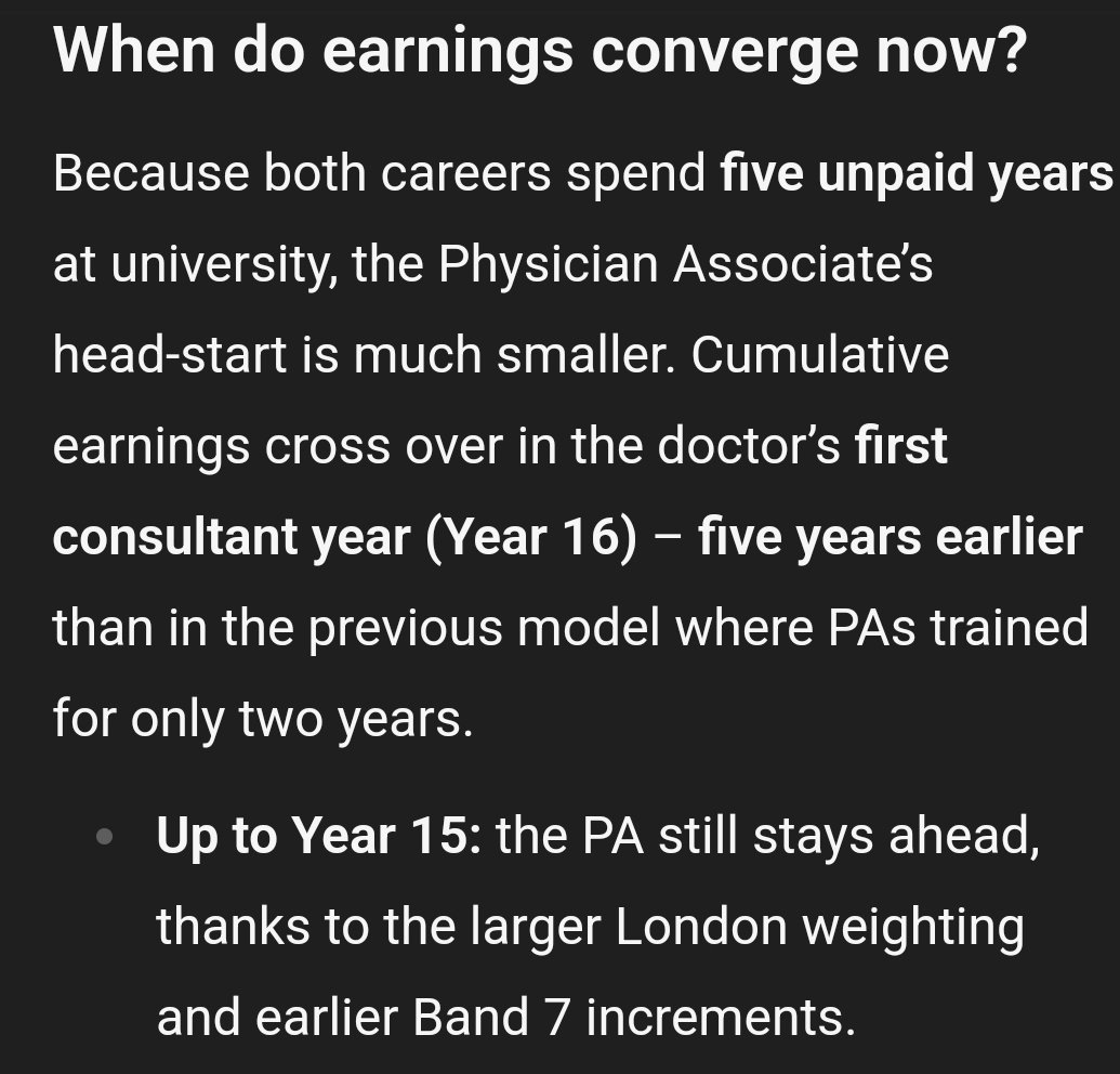 Due to requests from the pseudo-economists, I have analysed including the PA undergraduate course (ignoring that many drs also do intercalated degrees).

Now it ONLY takes 16 years before a doctor will have earnt more than a PA