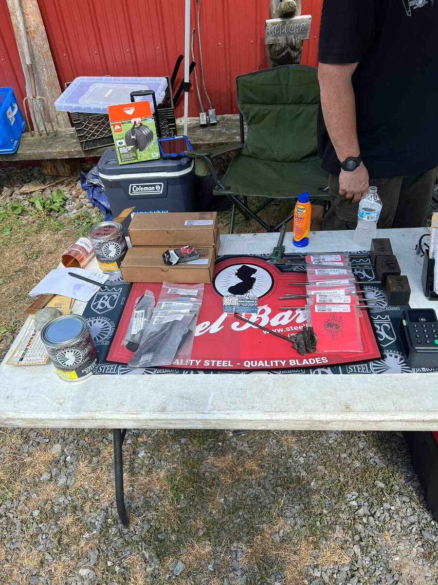 NJ_Steel_Baron's tweet photo. Set up, settled in, and ready to sling steel all weekend long 💪🔥 Day one at the @blacksmith_gathering in Reynoldsville, PA was a hit! Swing by and say hey! https://t.co/yz0xaww37n