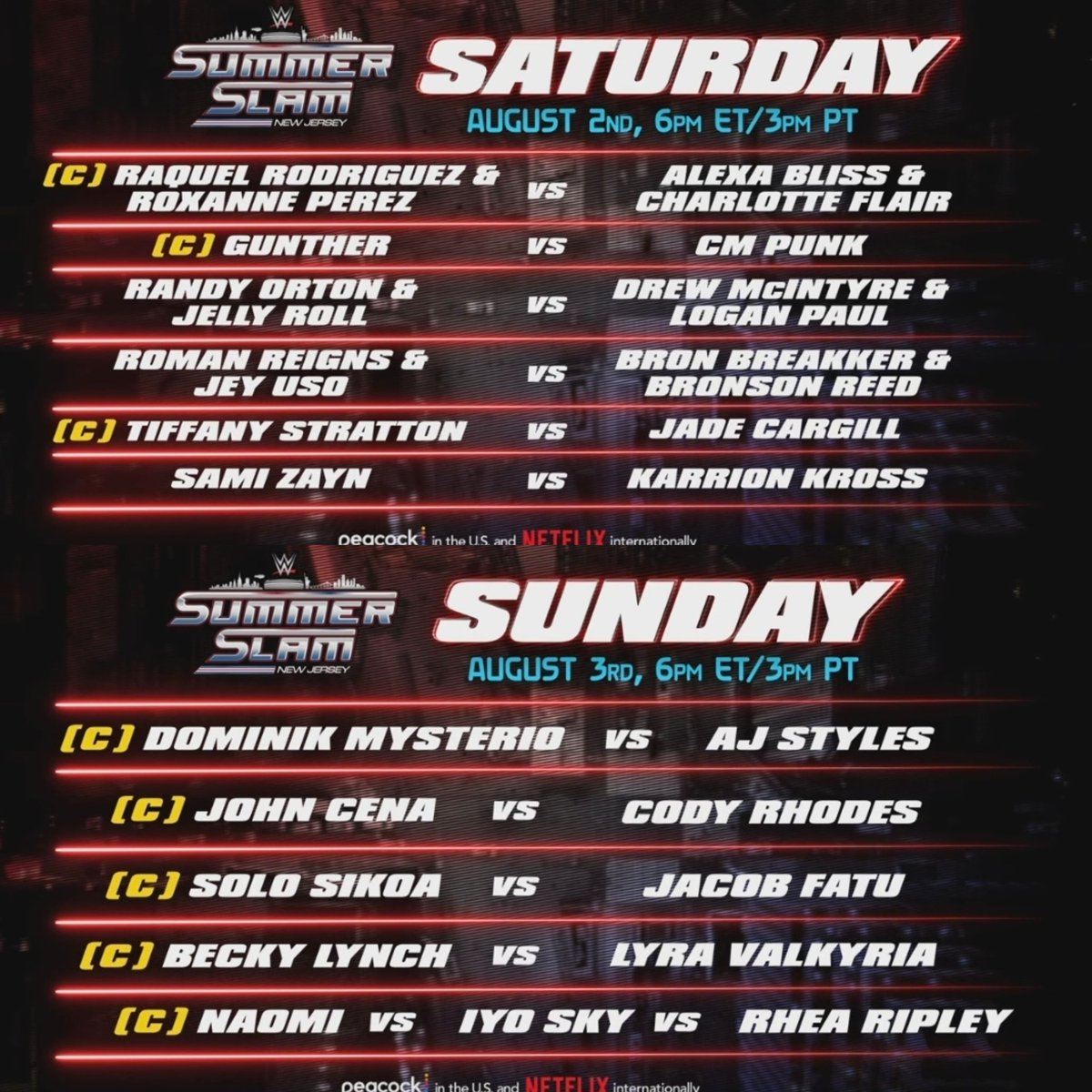 RhodesKotaEra's tweet photo. BREAKING: The OFFICIAL day rundowns for Saturday and Sunday Nights.

Which day looks better to you? It's easily the Sunday for me, but Saturday looks okay too. https://t.co/lUbpb1w6L2