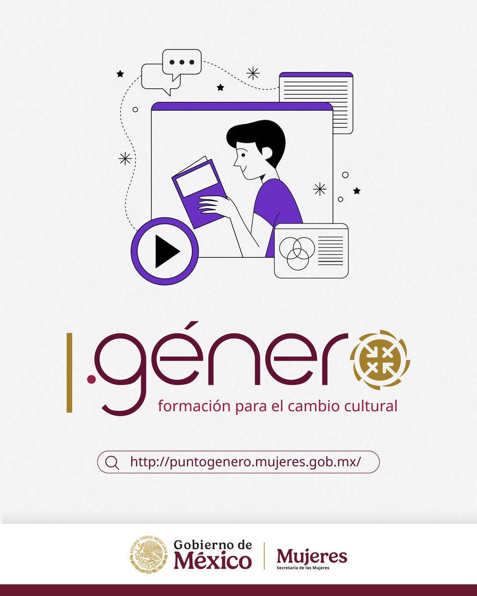 ¡Conoce #PuntoGénero! 💜

Tu espacio en línea de la Secretaría de las Mujeres para capacitarte en igualdad sustantiva, perspectiva de género y vida libre de violencias.

¡El cambio cultural es tarea de todas y todos!
👉🏽 puntogenero.mujeres.gob.mx