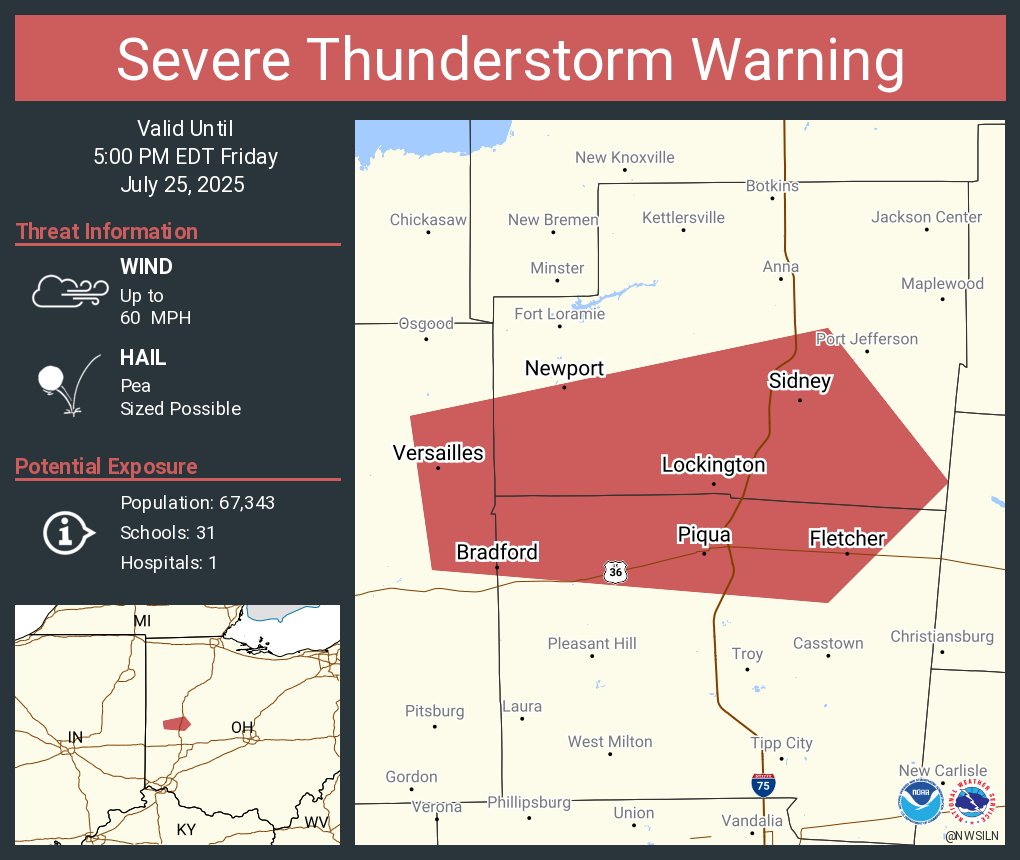 NWSILN's tweet image. Severe Thunderstorm Warning including Sidney OH, Piqua OH and Versailles OH until 5:00 PM EDT