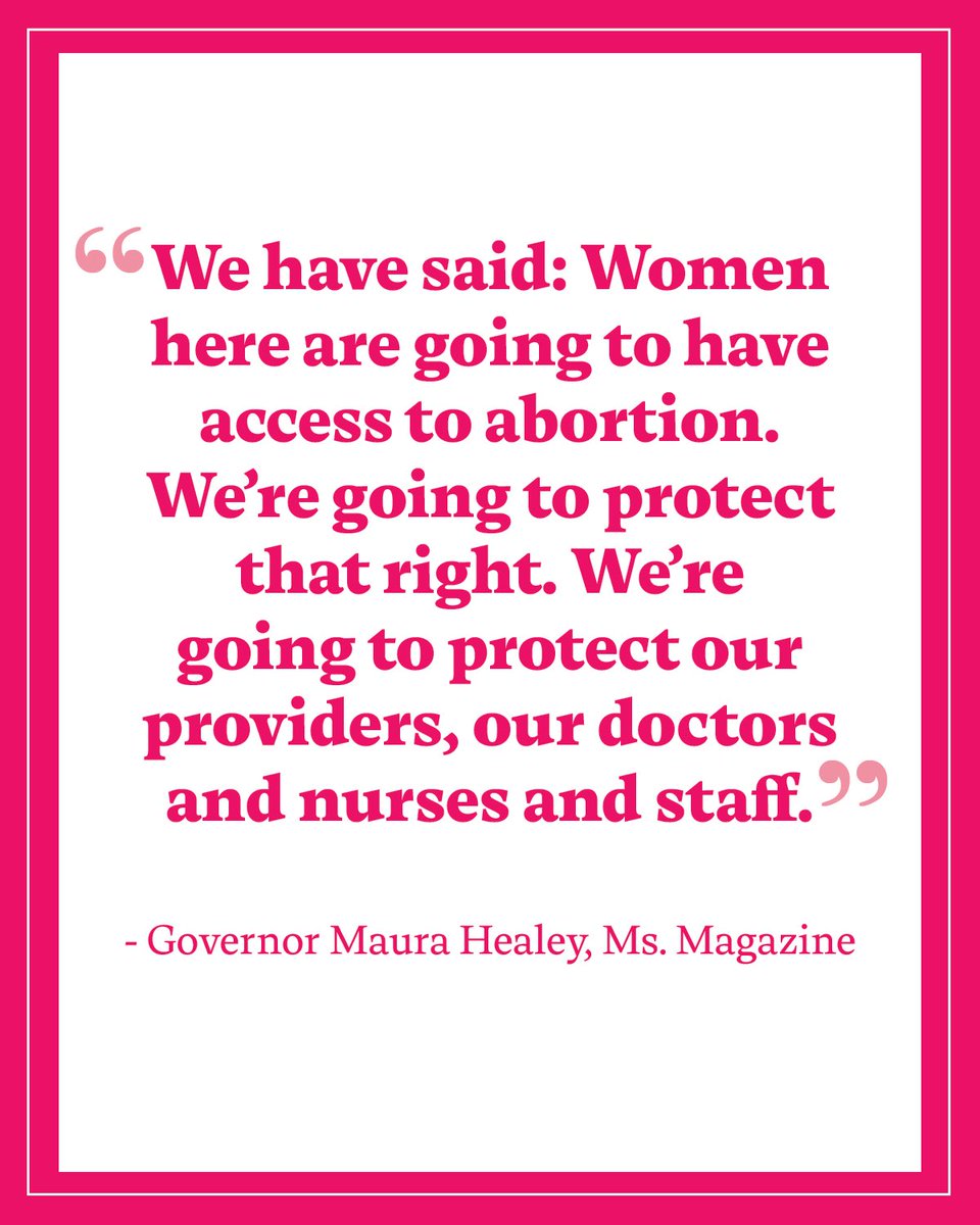 MassGovernor's tweet image. Abortion is health care. And in Massachusetts, we believe health care decisions should be made by women and their doctors — not the government.
This is basic freedom. It's that fundamental.
Listen to my full interview with @MsMagazine:
bit.ly/45091zB