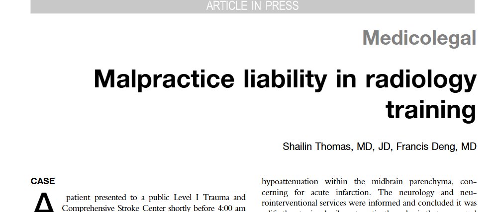 francisdeng's tweet image. When might radiology trainees be held liable for malpractice?
I review one such case at #Radiopaedia2025 today
and discuss another with @shailinthomas in the latest issue of @AcadRadiol doi.org/10.1016/j.acra…