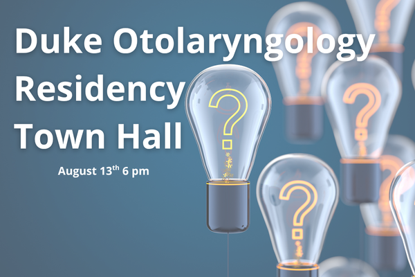 Duke_Oto's tweet image. We’re excited to host a Virtual Town Hall for those interested in our Otolaryngology Residency program on 8/13. It will begin with intros from faculty & residents, followed by a resident-only Q&A. Follow link to register! #MedTwitter #Otolaryngology
duke.is/n/jex2
