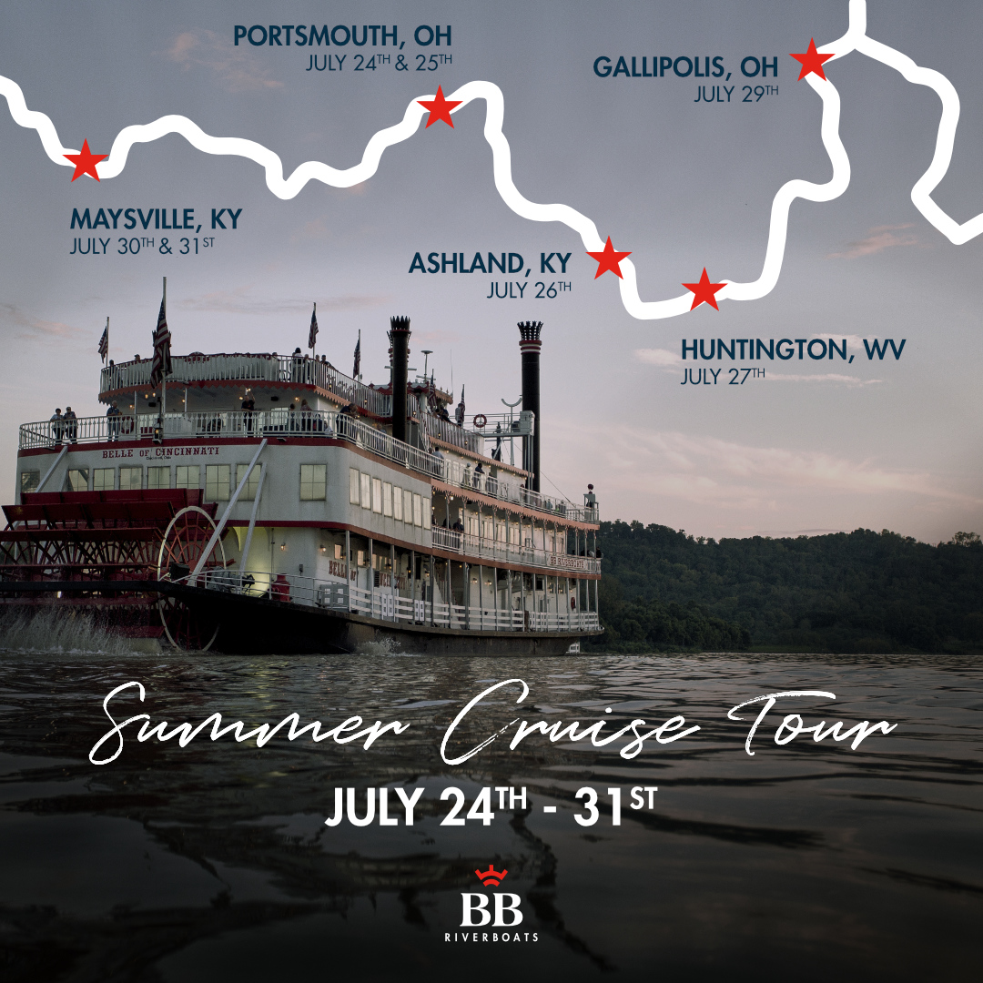 Our Summer Tour is underway! Time flies, especially in the summer 🌞🌻🌄 We're cruising to a city near you on the Mighty Ohio.

Huntington, WV; Portsmouth, OH; Gallipolis, OH; Ashland, KY; and Maysville, KY: don't miss us! 

bbriverboats.com/summertour 

#bbriverboats #summertour