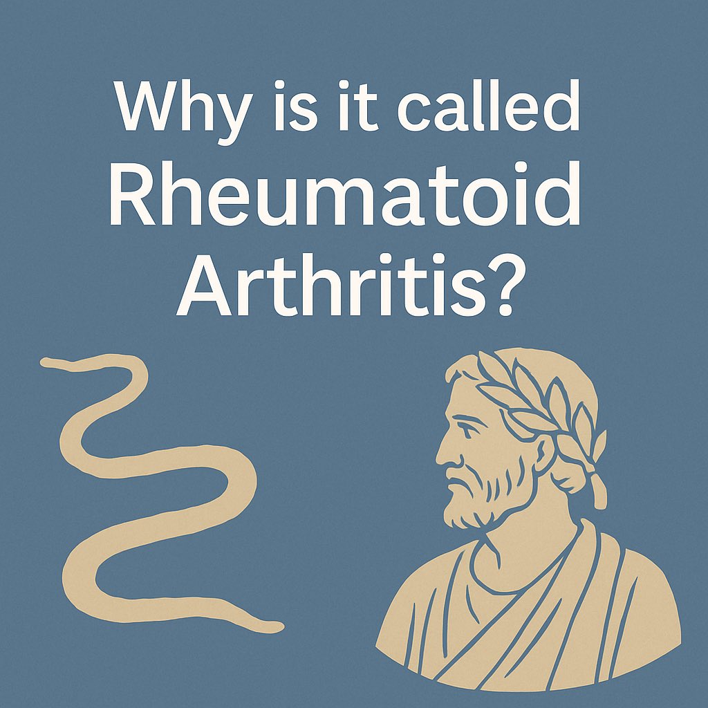 🧵 Why is it called “Rheumatoid Arthritis”? A Name with Ancient Roots

1️⃣
We say RA a hundred times a week, but have you ever stopped to ask:
Why “rheumatoid”? Why “arthritis”?

The story goes back to Ancient Greece — and a French physician with sharp clinical eyes.