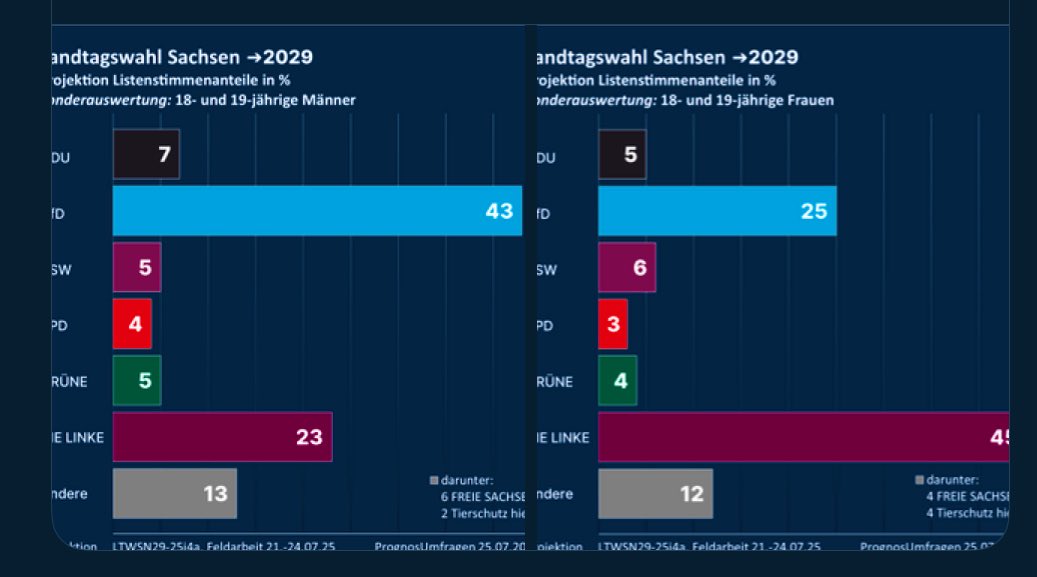 Quotendeutsche's tweet image. Der Kulturkampf beginnt in Sachsen.
Mit der Jugend.
AFD Jungs gegen Linke Mädchen.
Beide Seiten radikal überzeugt, beide feindlich.
Figgen die eigentlich noch?