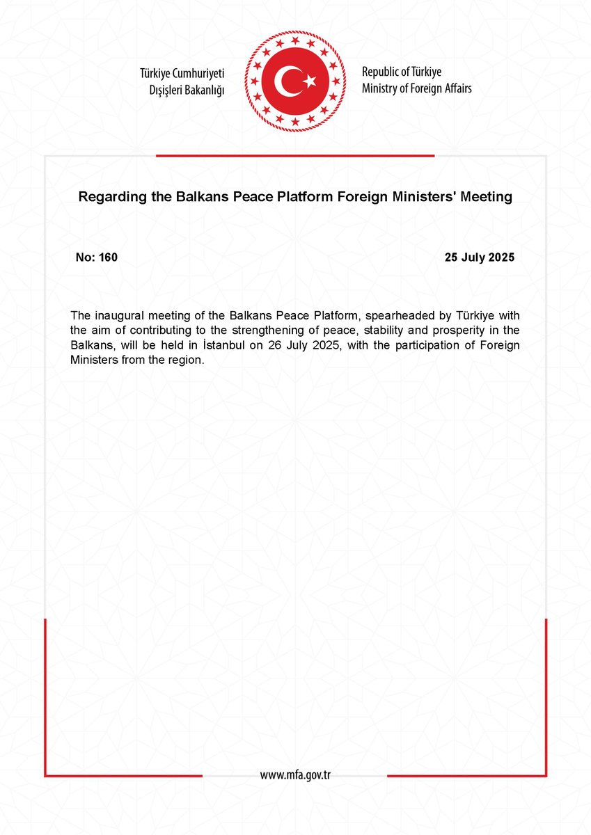 Regarding the Balkans Peace Platform Foreign Ministers' Meeting mfa.gov.tr/no_-160_-balka…
