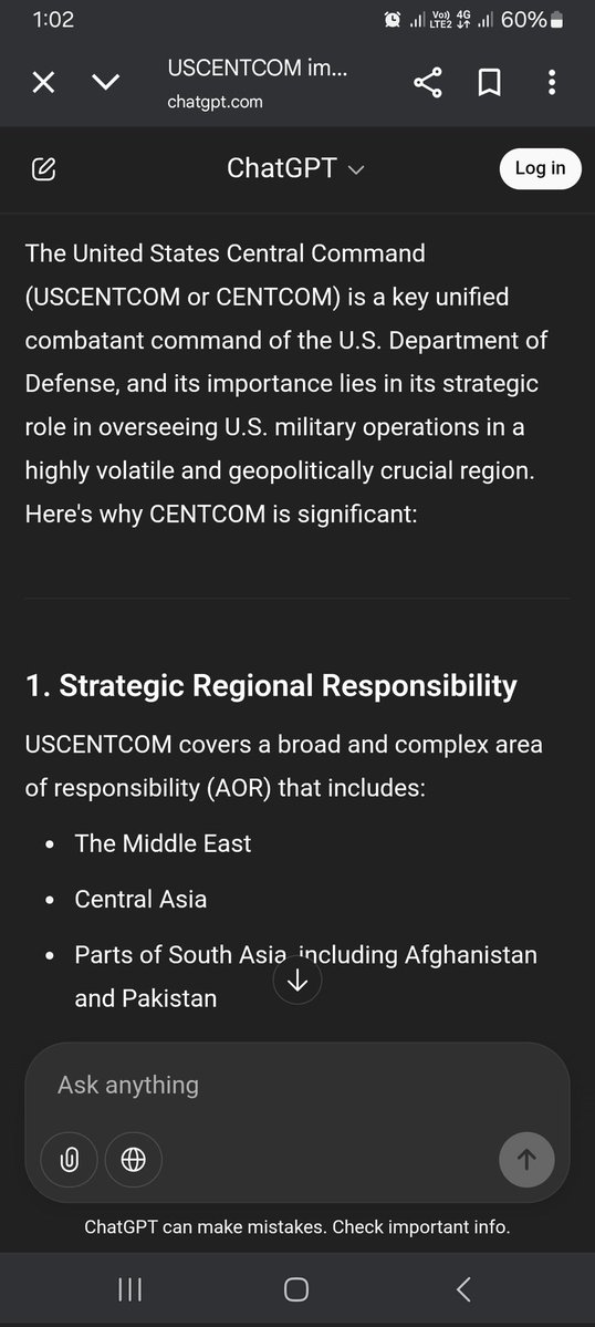 shahzadparcha's tweet image. A commander of U.S. Central Command (USCENTCOM) is visiting Pakistan today...what is going on @WajSKhan is this routine tour @usembislamabad can you explain?
ChatGpt about USCENTCOM