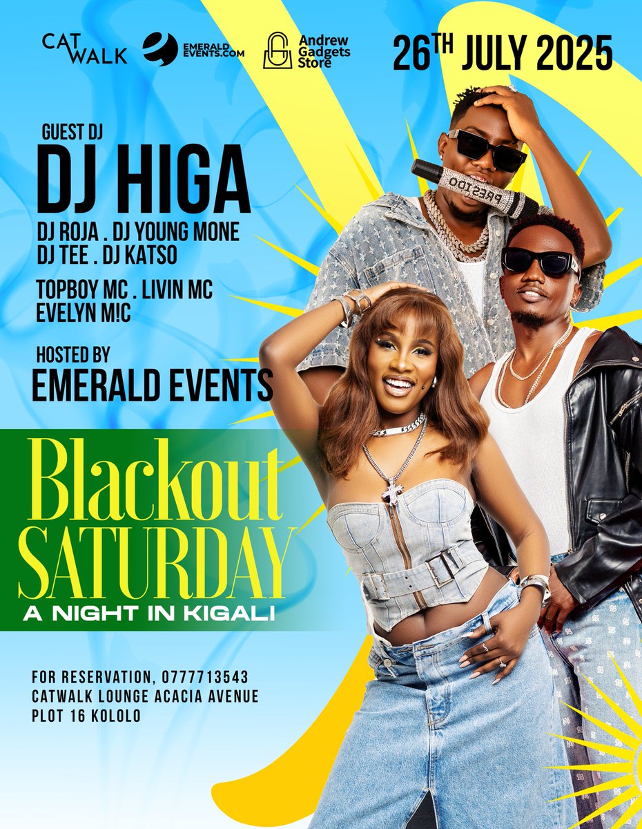 CatwalkKla's tweet image. Blackout Saturday it’s the night in Kigali music policy by @dj_higa.dj_rusam @djyoungmone @djkatso @djroja_ @djtee256 @onelivinmc @evelyn_mic_ @topboymcofficiall hosted by @emerald_events_co