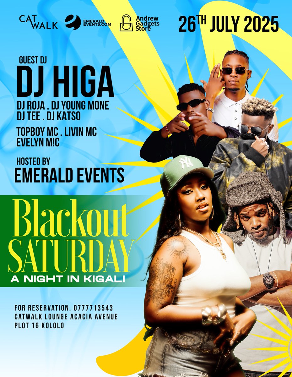 CatwalkKla's tweet image. Blackout Saturday it’s the night in Kigali music policy by @dj_higa.dj_rusam @djyoungmone @djkatso @djroja_ @djtee256 @onelivinmc @evelyn_mic_ @topboymcofficiall hosted by @emerald_events_co