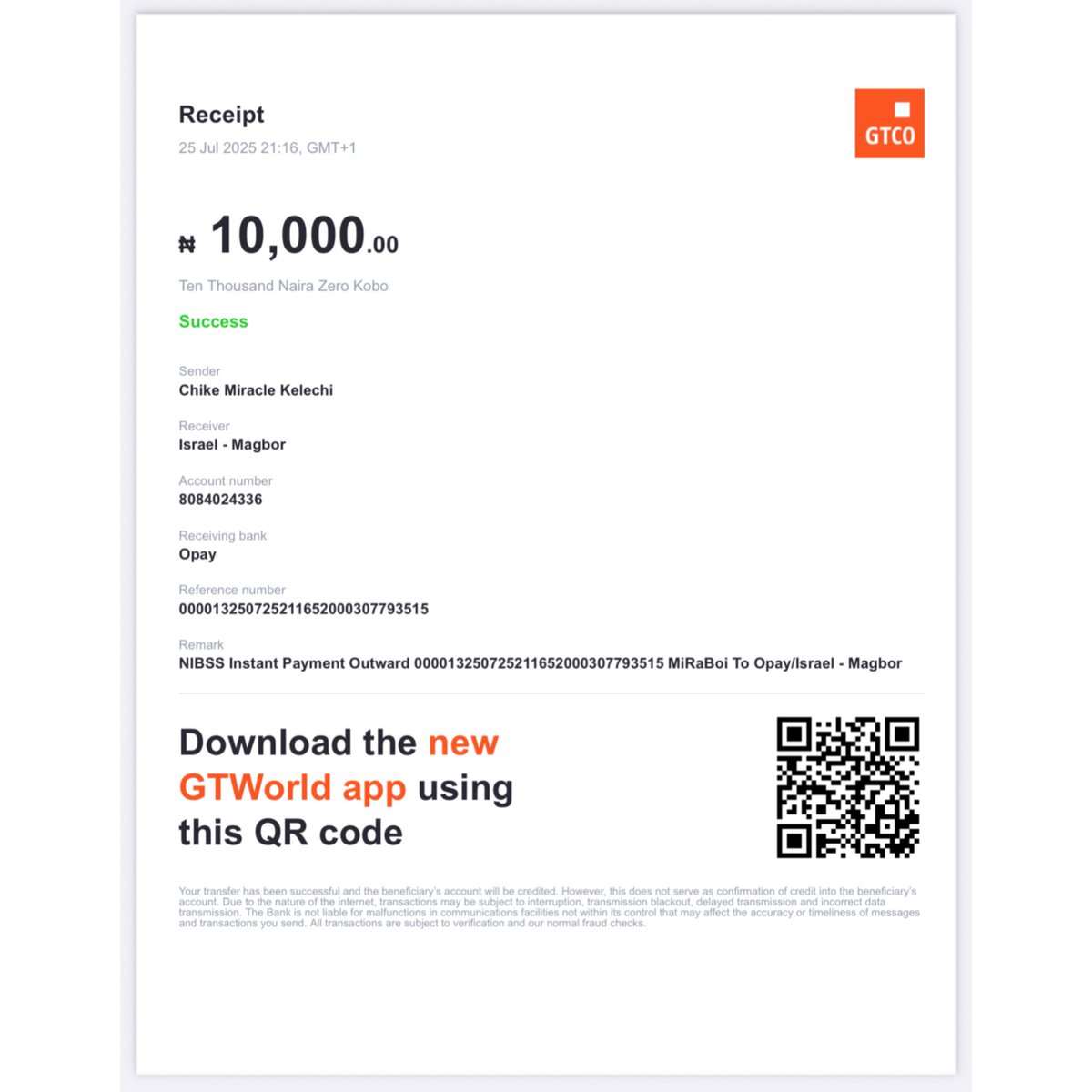 You have been sent ₦10,000.