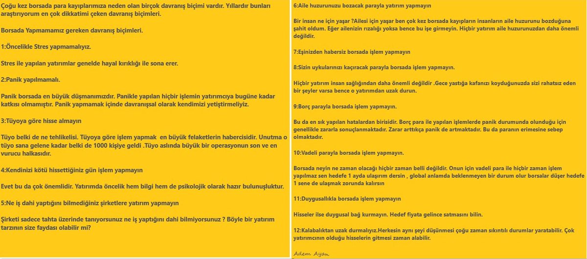 Borsada yapmamız gereken 12 davranış biçimi
Her madde derin yaşanmışlık içerir.